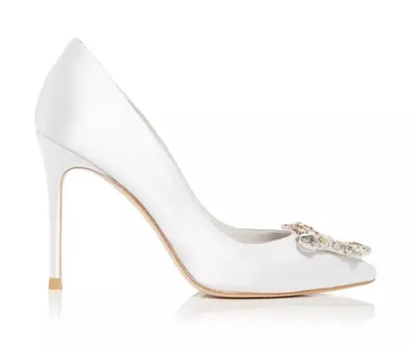 Sophia Webster Margaux Embellished Pointed Toe Pumps in Ivory Satin, Size 38 NEW White