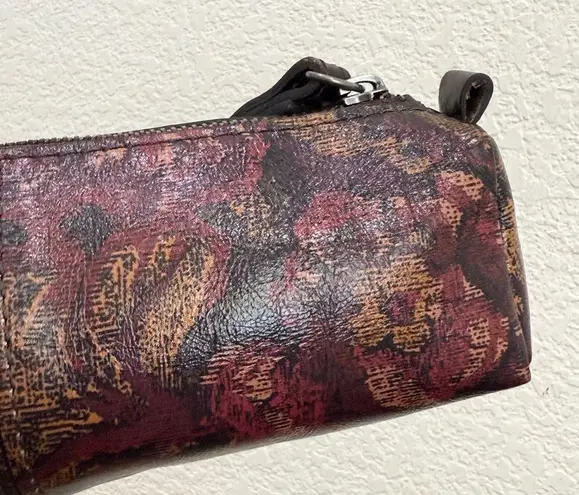 Patricia Nash Vintage Floral Brocade Brown Red Barrel Makeup Cosmetic Bag