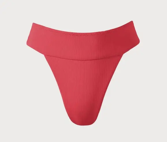 BERLOOK Red Ribbed High Cut Wide Waistband Bikini Bottom ONLY 07 Size L