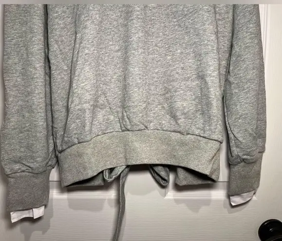 Anthropologie EVIDNT Size Large Gray Open Cropped Back Tie Sweatshirt