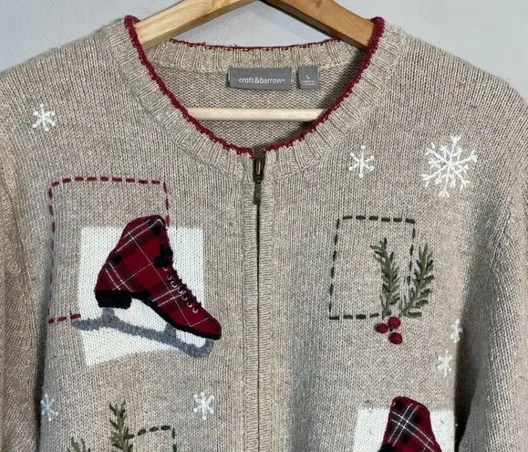 Croft & Barrow Vtg  Ice Skating Christmas Wool Angora Full Zip Sweater Women's L