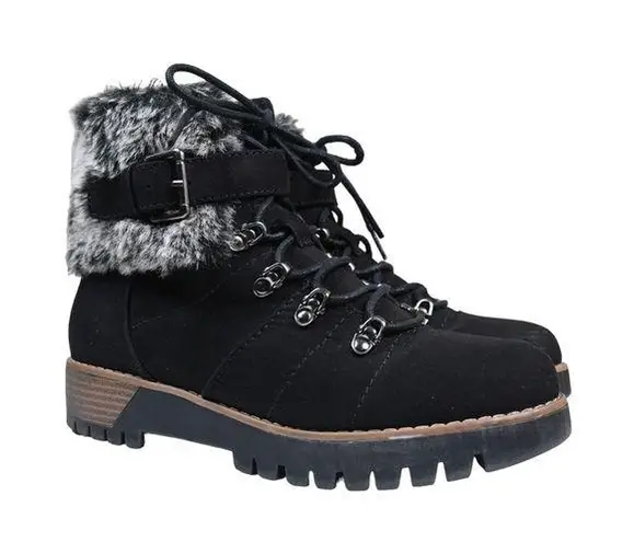 Universal Threads Universal Thread Womens 10 Black Faux Fur Lace Up Boots