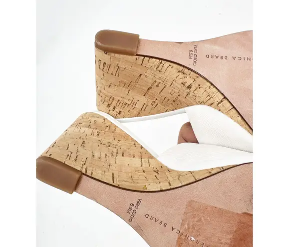 Veronica Beard Dali Single Leather Wedge Sandals White Leather 6.5