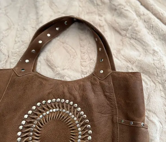 Leather Hobo Bag Brown Studded Boho Shoulder Bag Purse Women's Western Boho