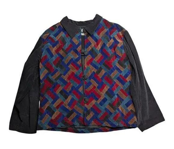 Vtg 1990s Soul Mates Black Colorful Herringbone Corduroy Button Up Jacket L Size L