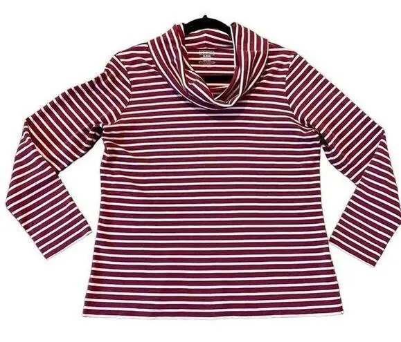 L.L.Bean  red striped cowl neck pullover medium