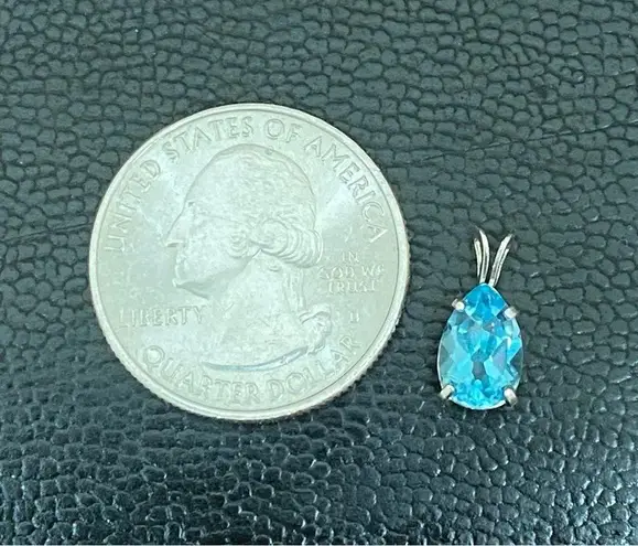 Sterling Silver Vintage Blue Topaz CZ Cubic Zirconia Teardrop Pendant 0.7g