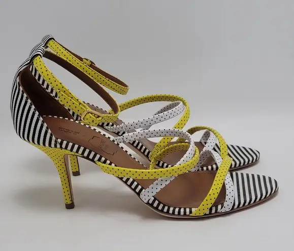 Malone Souliers By Strappy Yellow White Polka Dots Ankle Strap Heels Size EU 38