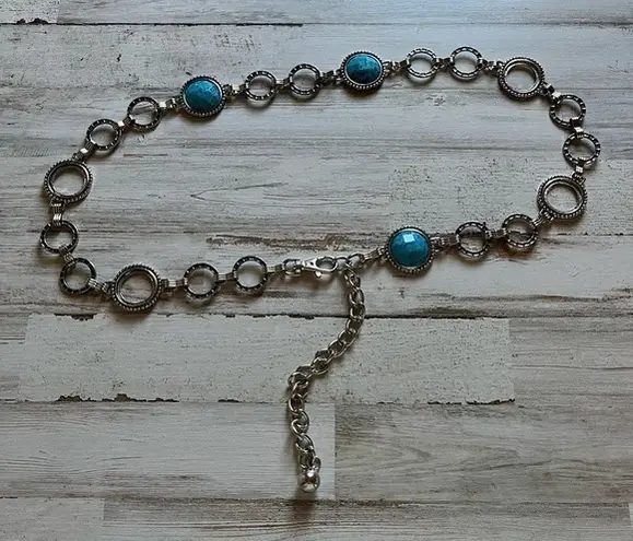 2000s Silver Chain Belt Teal Gem