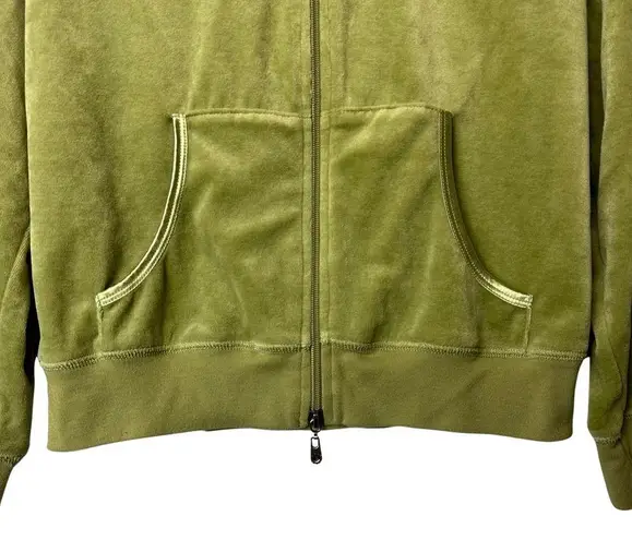 BCBG MAXAZRIA Green Velour Zip Up‎ Sweater Y2K Velvet Hoodie Sz Medium