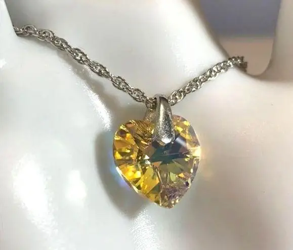 Swarovski Crystal AB Heart Pendant on Silver Chain Necklace