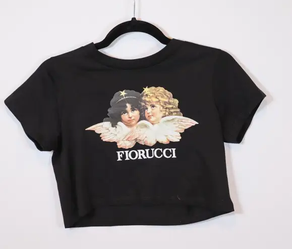 NEW Fiorucci Cropped Angel Baby Graphic Print Pattern Short Sleeve Tee Shirt XS