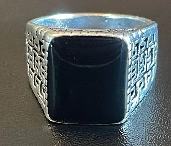 Natural black obsidian S925 silver ring size 8.5