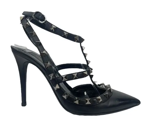 Valentino Garavani Noir Rockstud 100mm Caged Leather Pumps Black Size 36.5