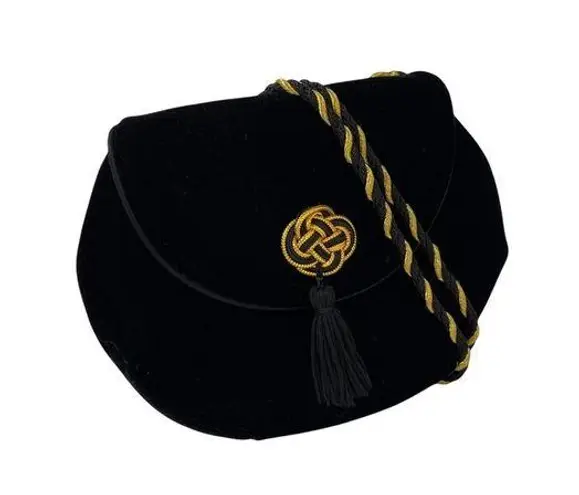 Vintage Black Velvet Clutch Bag Gold & Black Detailing and Corded Shoulder Strap