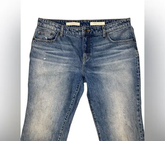 Pilcro and the Letterpress Pilcro medium wash cropped “hyphen” jeans with fringe detail