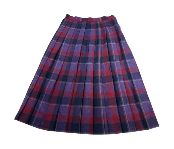 Oscar de la Renta Vintage Plaid Wool Pleated Midi Skirt - Size 13 14