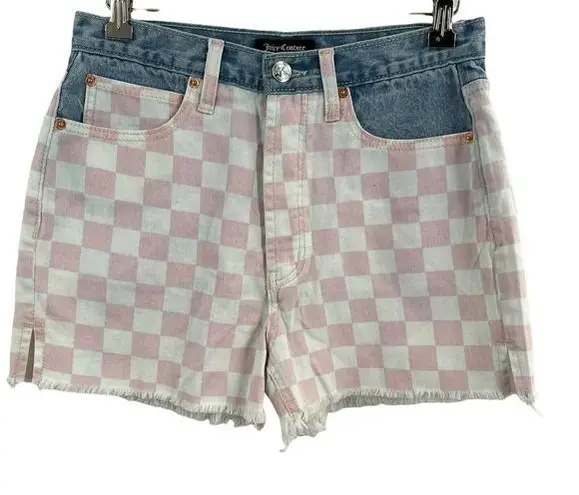 Juicy Couture  Pink Checkerboard Denim Cutoff Shorts Size 26