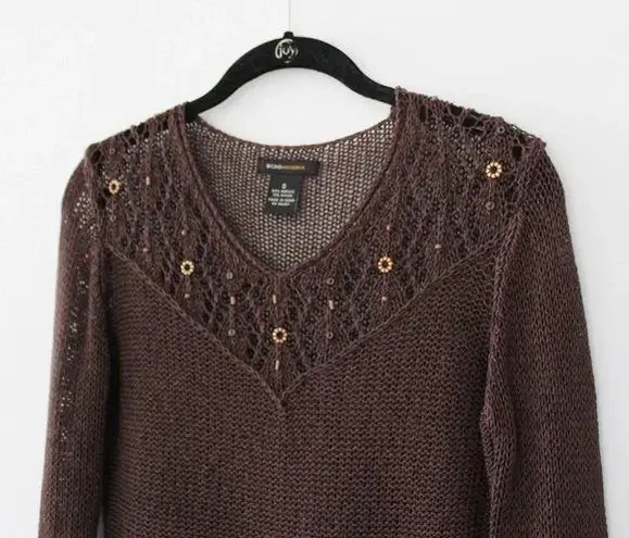 BCBGMAXAZRIA Vintage Y2K Crochet Knit Beaded Sweater