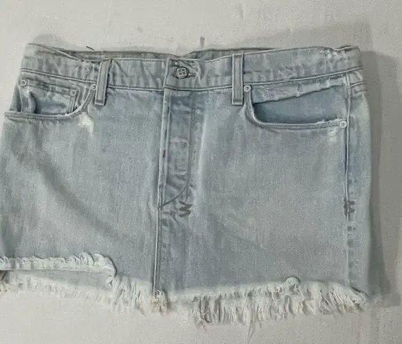 Ksubi Blue Low Rider Distressed Denim Mini Skirt With Frayed Hem - Size 29