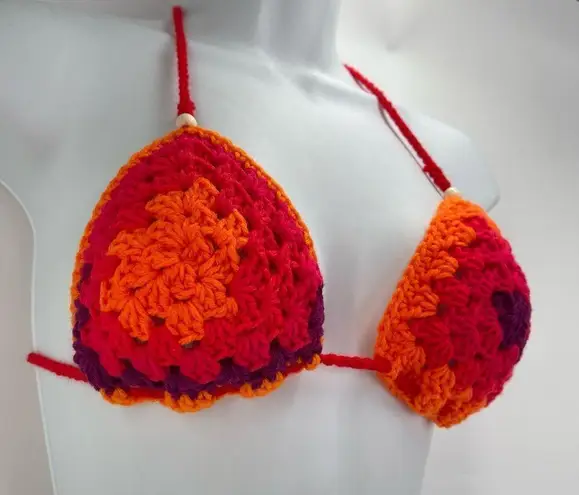 Handmade Napper brand granny square string bikini top halter adjustable any size Orange Size undefined