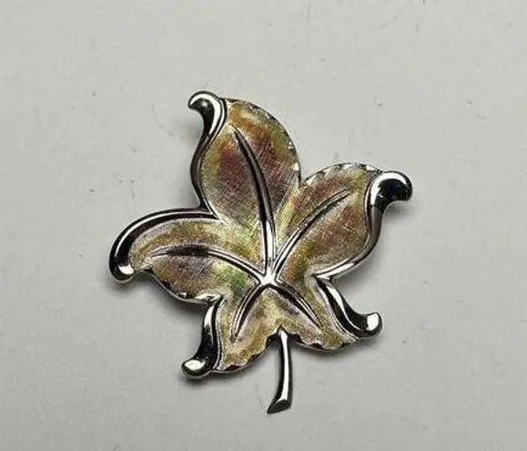 Van Dell Sterling Leaf Autumn Fall Enameled Brooch Pin Silver