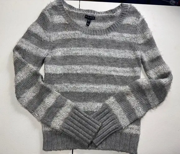 F.A.N.G Striped Sweater Fuzzy Knit Pullover Gray White Soft Cozy Size M Gray Size M