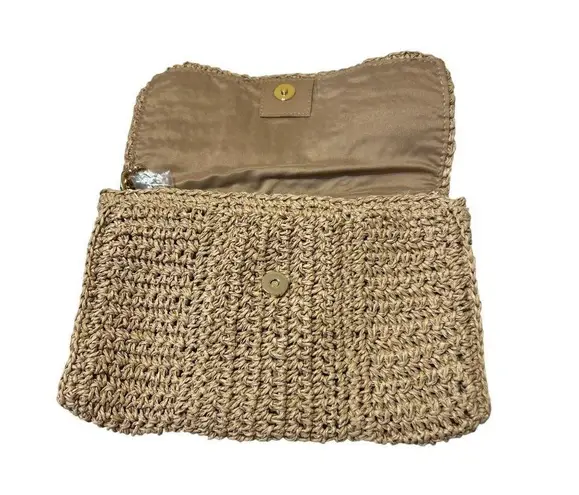 SFERA Straw Clutch Removable Gold Tone Chain Link Shoulder Strap 10" x 7" NWOT