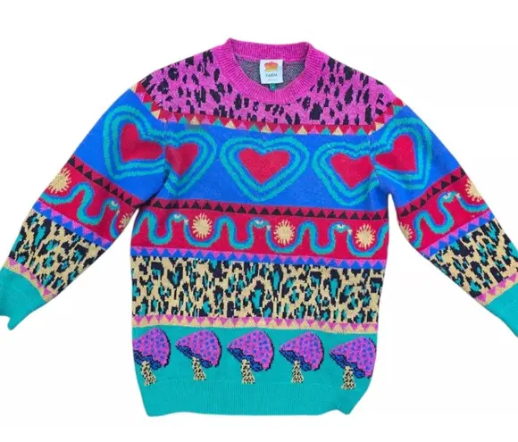 Farm Rio Graphic Elements Ainika Wool blend Colorful Patterned Sweater M - Image 1