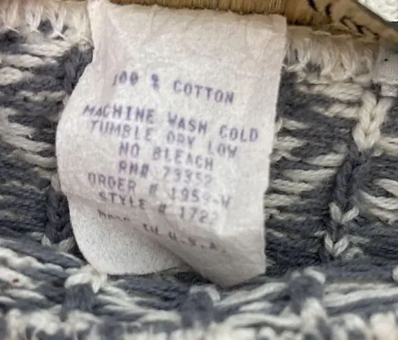 Vintage Fair Isle Sweater 100% Cotton Pullover Crewneck Size Large Gray White