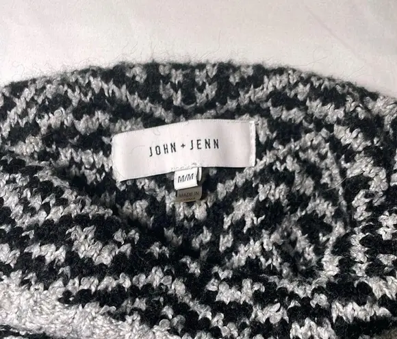 John + Jenn Stripped silver ash charcoal box crochet knit mock turtleneck oversized pullover