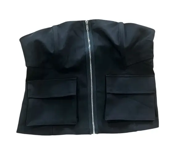 Like an angel Womens Strapless Front Zip Black Crop Top Size XL Pockets Y2K