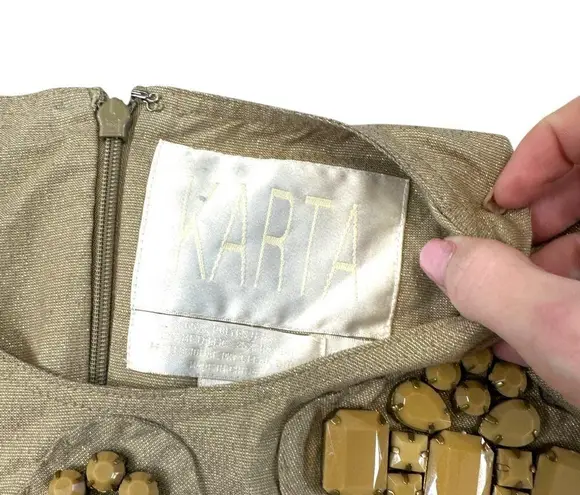 KARTA Shift Dress Gold Metallic Chunky Beads Short Medium Party Glam