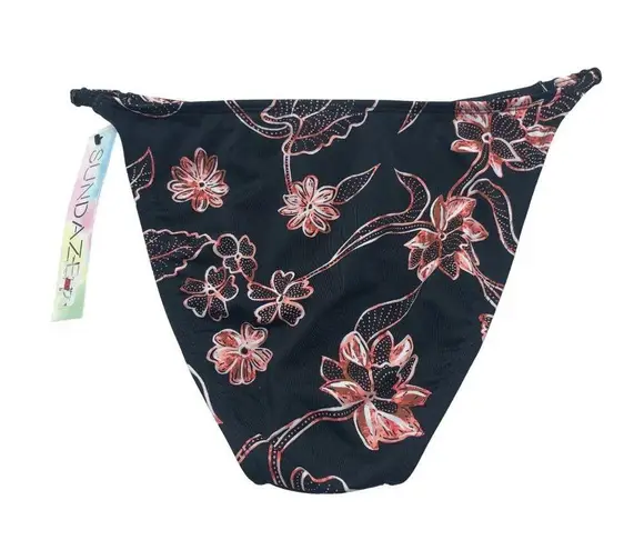 Sundazed Violet Printed Adjustable Strap Bikini Bottoms Skimpy Cut Black S
