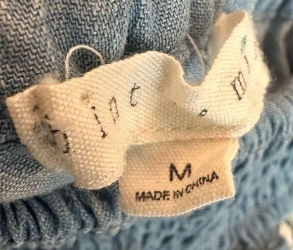 Hint of Mint Off-The-Shoulder Boho Blue Dress /Tunic Lace Trim Bell Sleeve SZ M