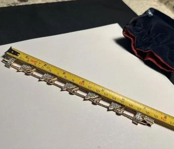 Swavorski Signed Swarovski Crystal Double Chain Tennis Bracelet Swans 7 1/4 Inch In Pouch