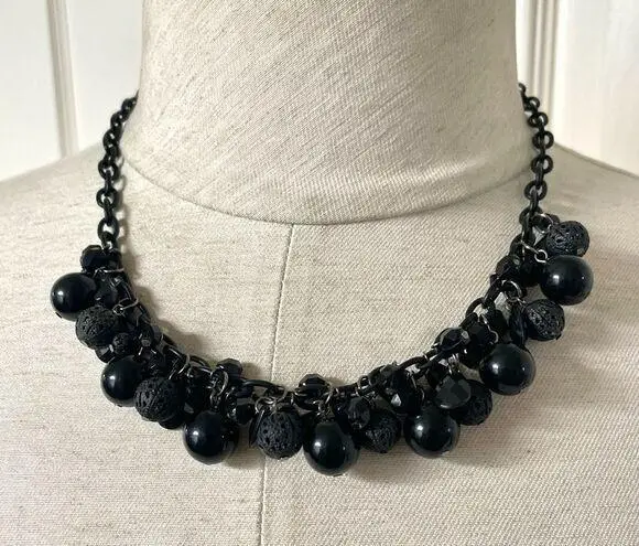 Ny Collection black beaded cluster necklace