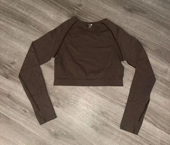 Gymshark EUC  Vital Seamless 2.0 Long Sleeve Brown Crop Top - Large