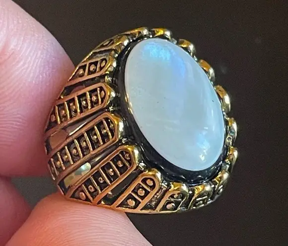 Opal black onyx gemstone 18k gold plated ring size 7.5