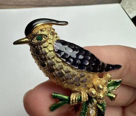 Sphinx Signed Bird Of Paradise Enamel Rhinestone Gold Tone Brooch Pin