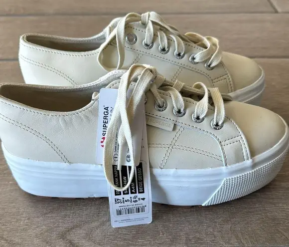 Superga  Cream Leather Platform Sneakers Size: 6.5