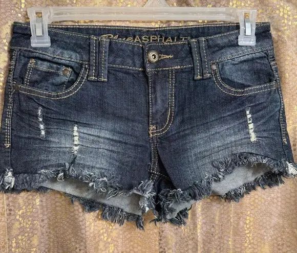 Blue Asphalt Low Rise Dark Blue Cut Off Denim Shorts Y2k 2000s Size 9