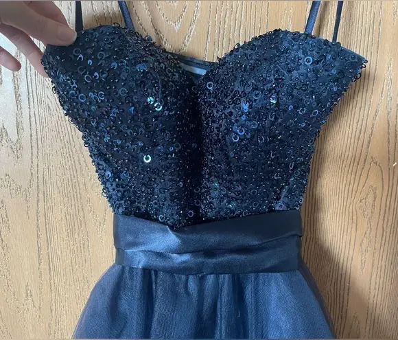 Sean Collection Strapless Sweetheart Cut Crystal Short Ruffle Homecoming Dress