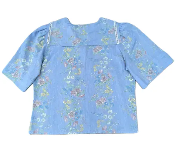 Vintage 80s Floral Blue Button Up Blouse Size 24W