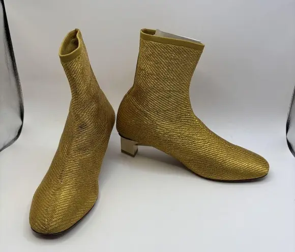 Clergerie Pany Stretch Metal Lurex Mesh Mirrored Heel Ankle Boot Gold Sz 5.5