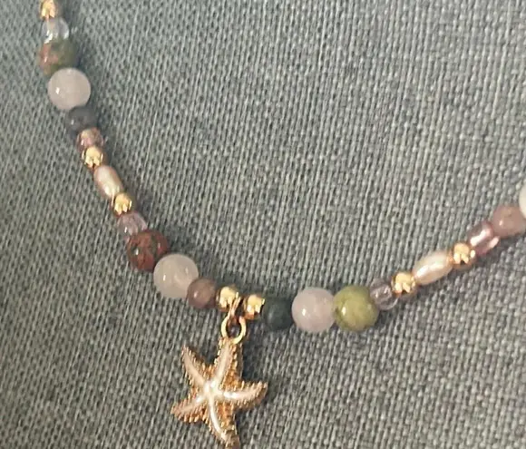 Handmade Freshwater Pearl + Rose Quartz + Unakite + Jasper Beaded Necklace