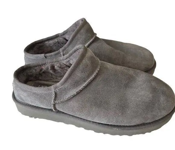 UGG Classic Slipper Women's 11 Gray Shearling Moccasin Suede Wool Slip On