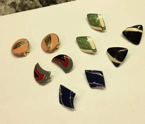 Lot Of 5 Enamel Costume Earrings Vintage