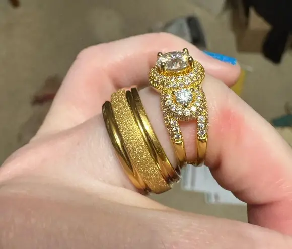 Elegant Gold over moissanite Women's Ring Set size 7