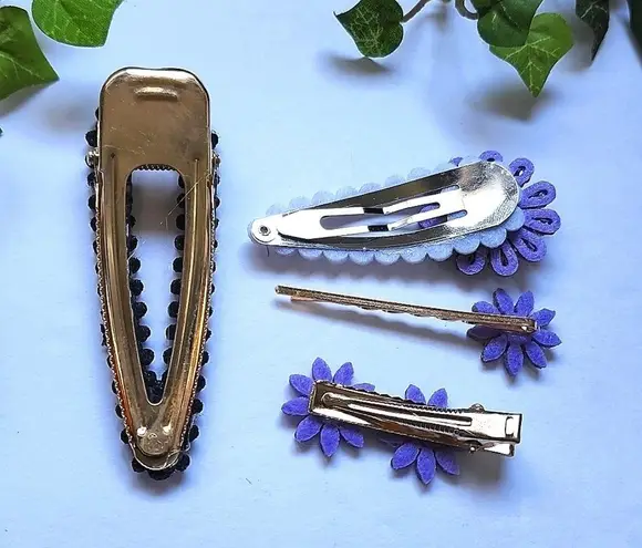 Set of Purple Crystal Flower Hair Clips